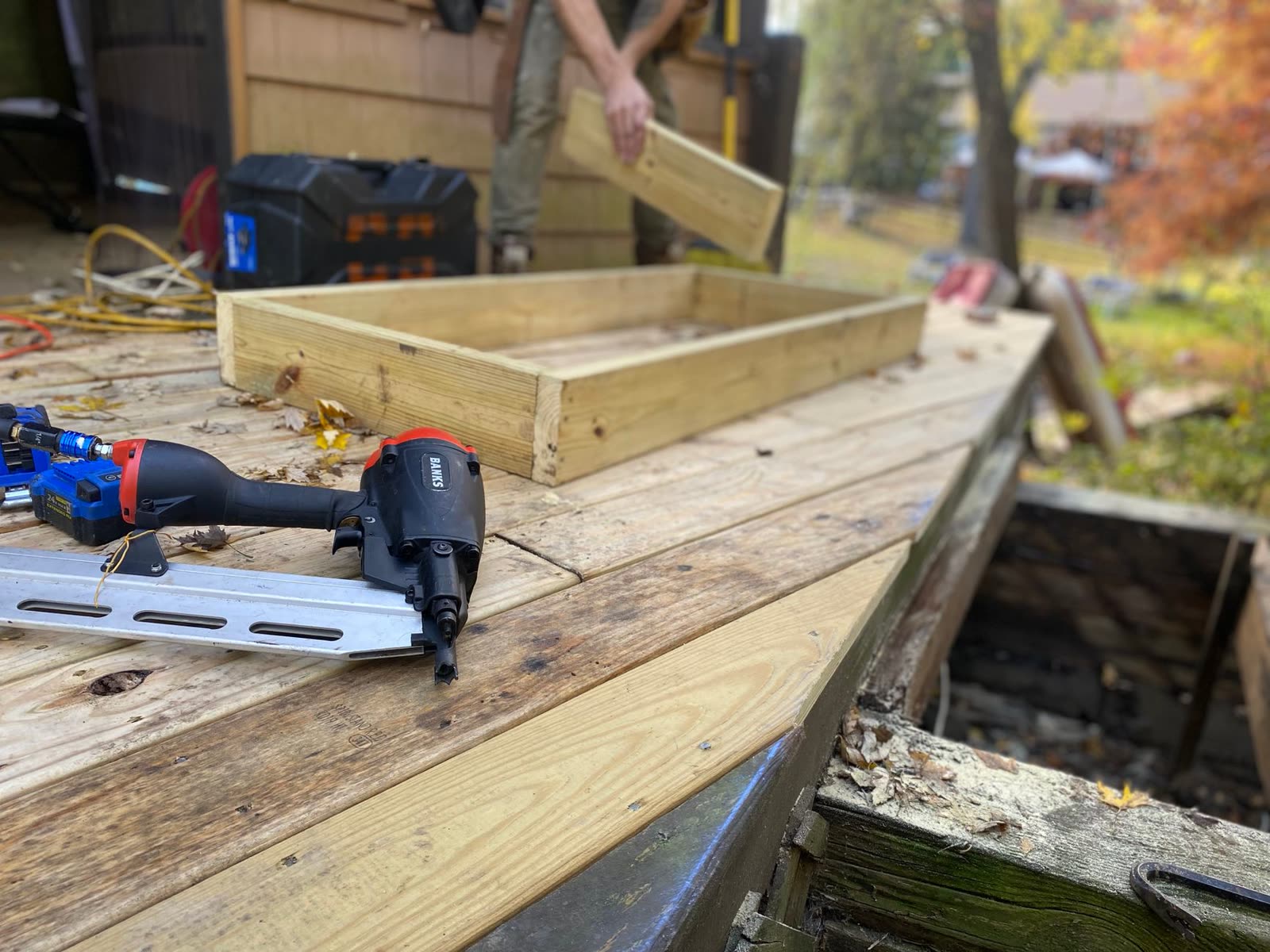 Close-up of deck construction with fasteners