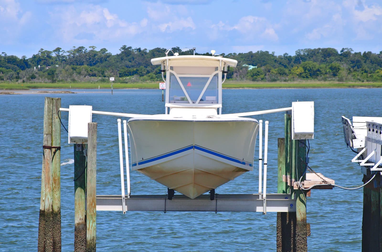Boat lift installed at a private dock
